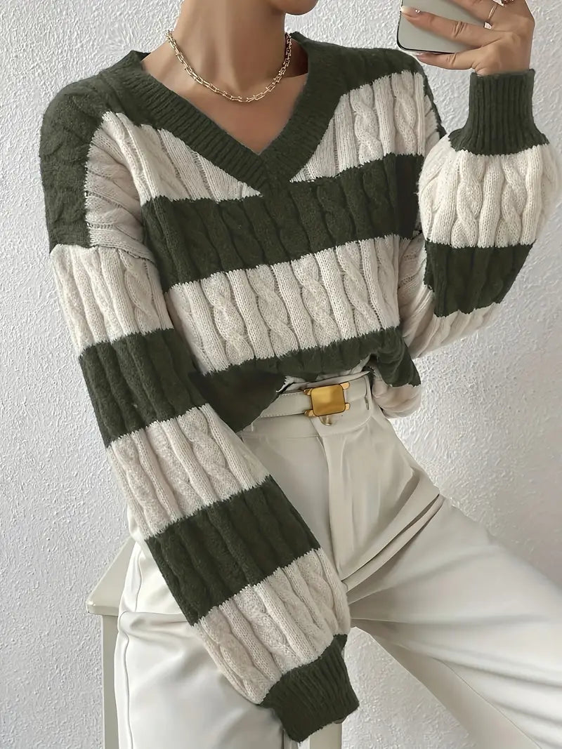 Sarina - Women's V-neck Sweater with Twisted Design