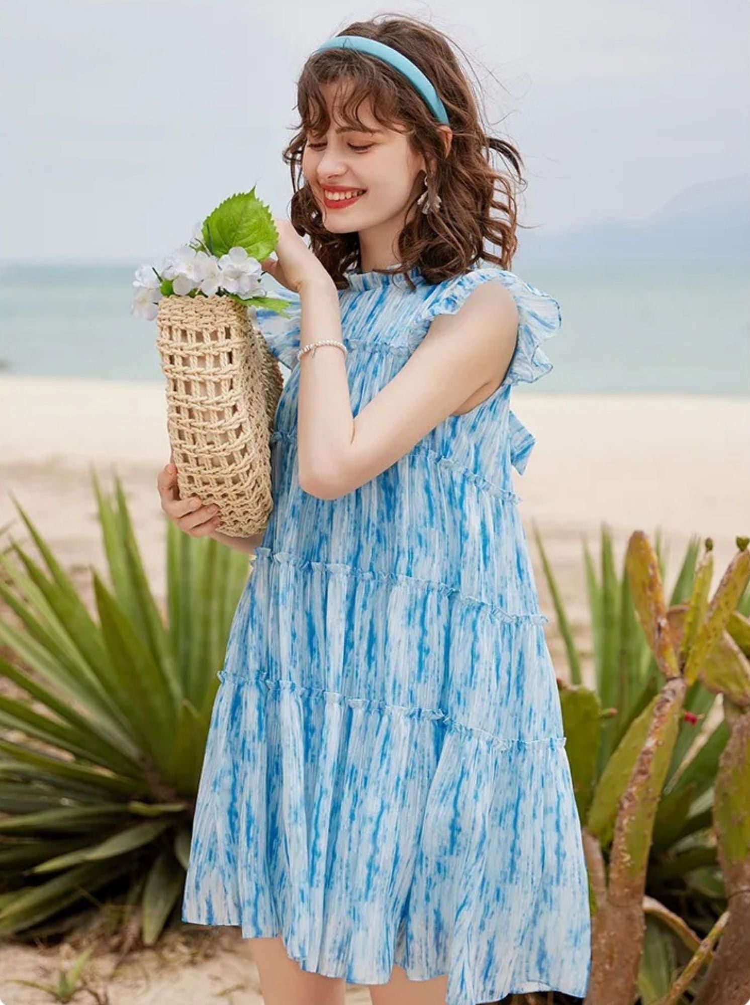 Women’s A-Line Mini Dress with Tie-Dye & Ruffle Trim