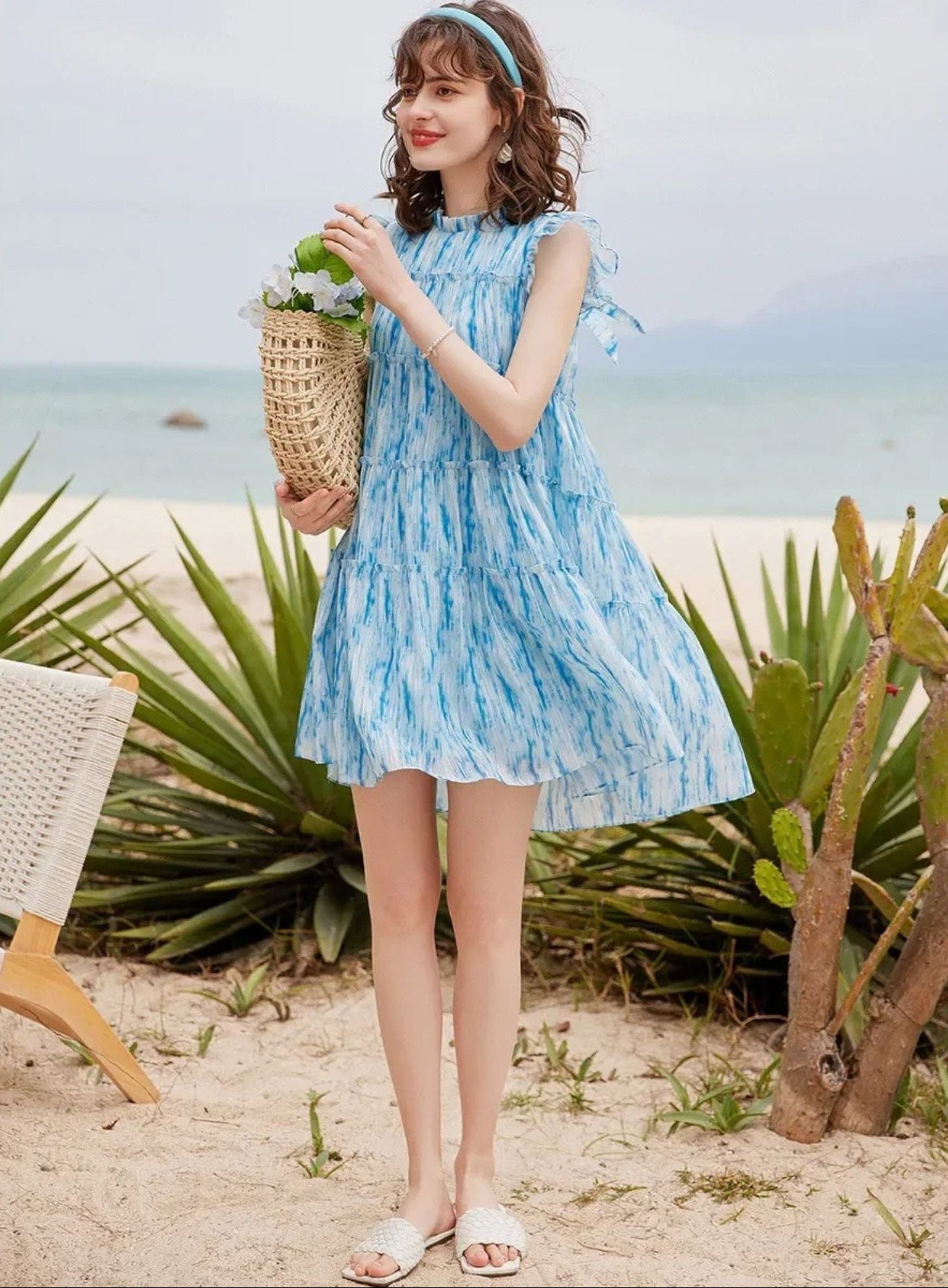 Women’s A-Line Mini Dress with Tie-Dye & Ruffle Trim