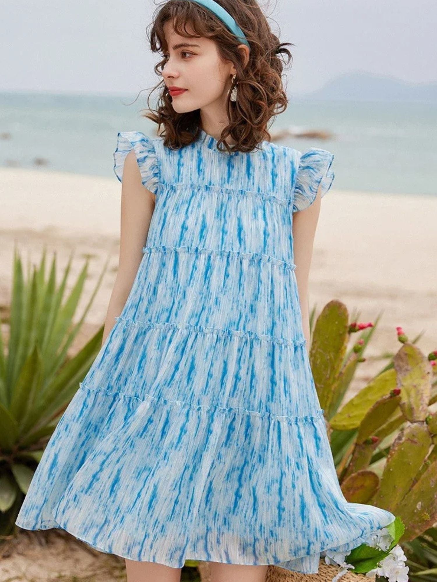 Women’s A-Line Mini Dress with Tie-Dye & Ruffle Trim