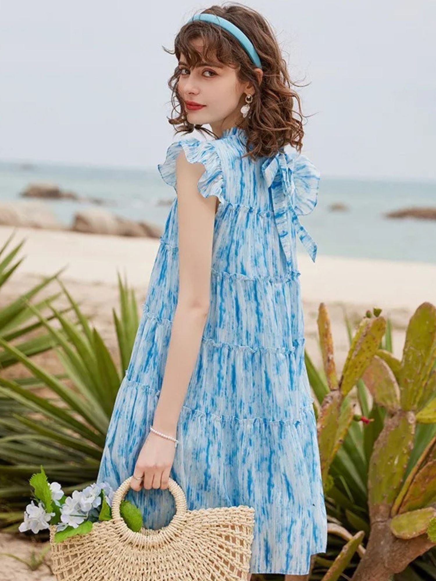Women’s A-Line Mini Dress with Tie-Dye & Ruffle Trim