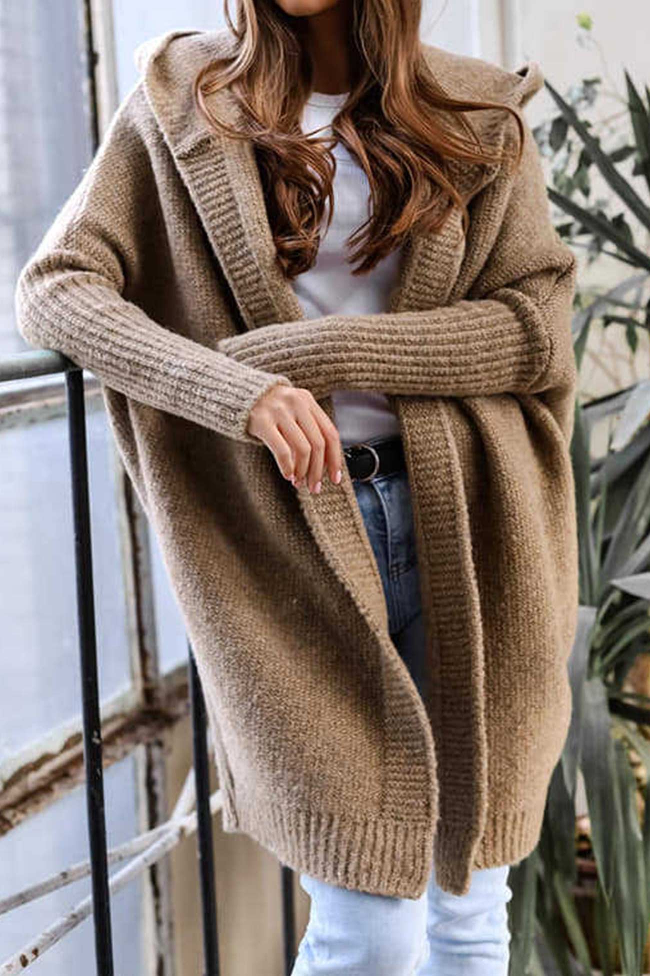 Bat-Shaped Hooded Knitted Cardigan