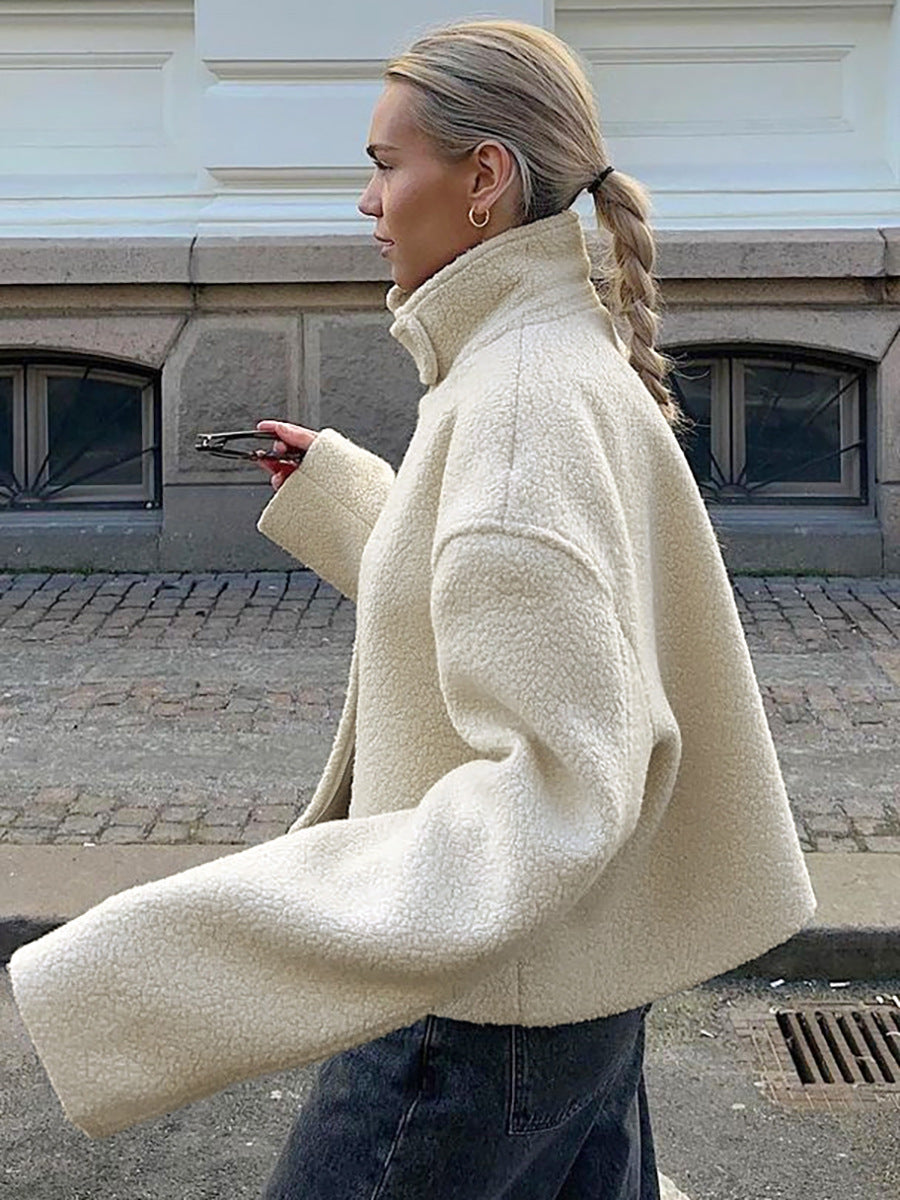 Cozy Stand-Collar Fleece Jacket in a model