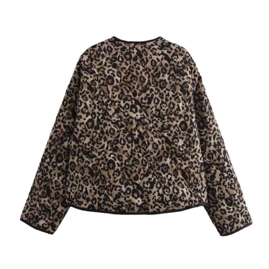 Quilted Jacket with Round Neck and Animal Print