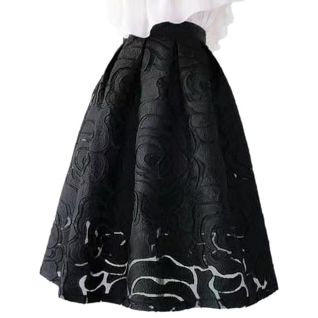 High-Waisted Jacquard A-Line Midi Skirt