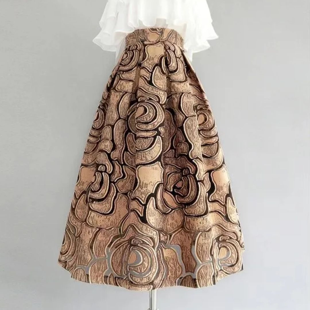 High-Waisted Jacquard A-Line Midi Skirt