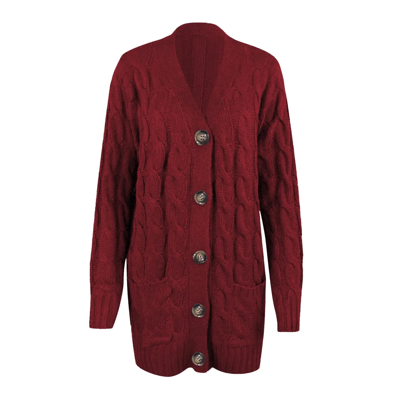 Knitted Cardigan with V-Neck and Pockets