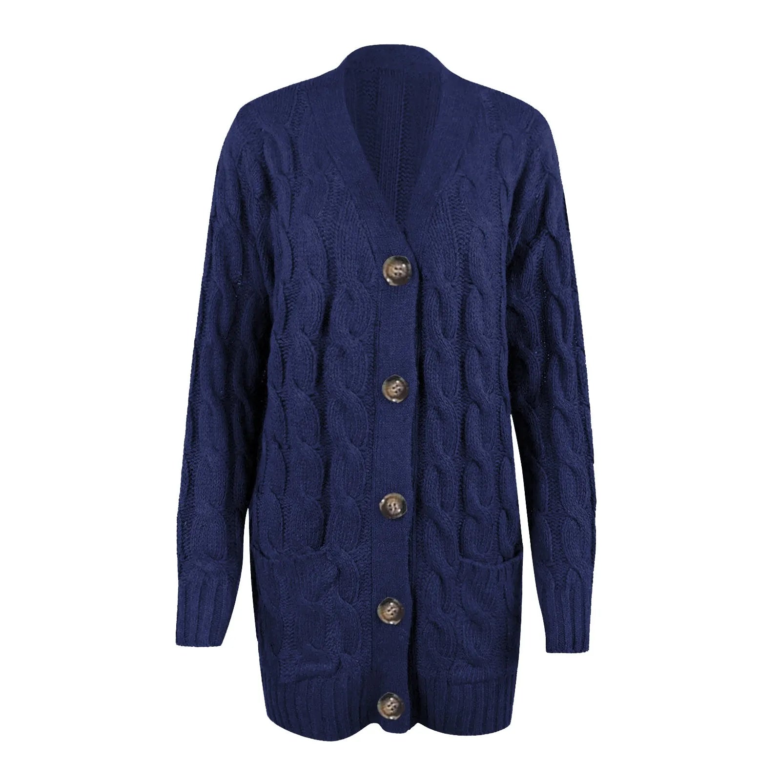 Knitted Cardigan with V-Neck and Pockets