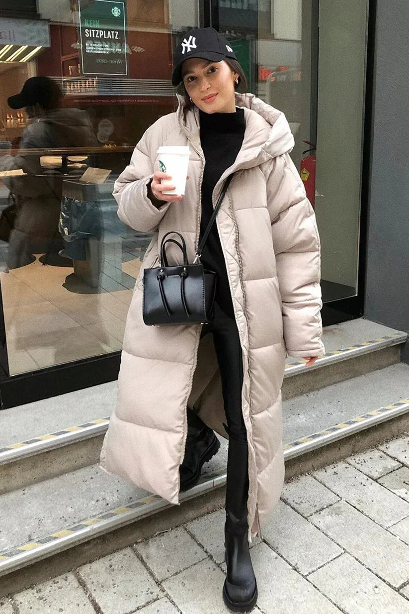 Long Puffer Coat with High Neck