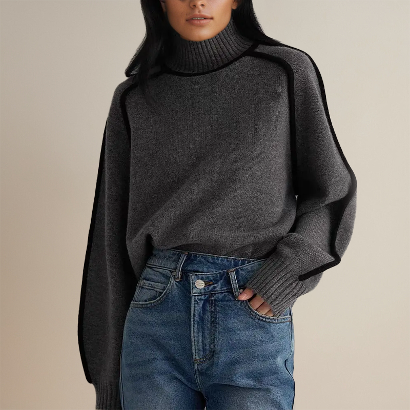 Women’s Turtleneck Sweater with Ribbed Detailing