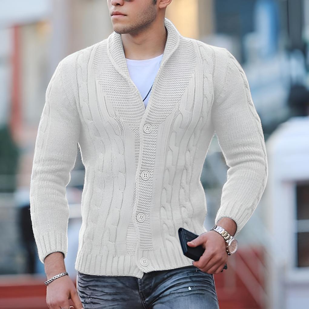 Men’s Cable-Knit Button Cardigan with Shawl Collar