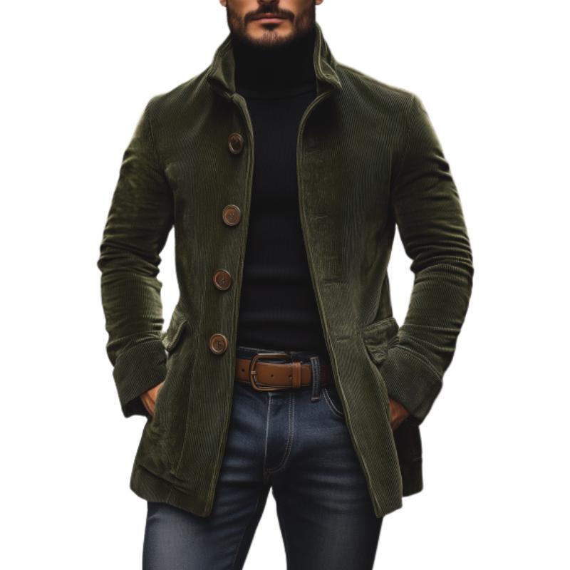 Men’s Corduroy Button Coat with Stand Collar