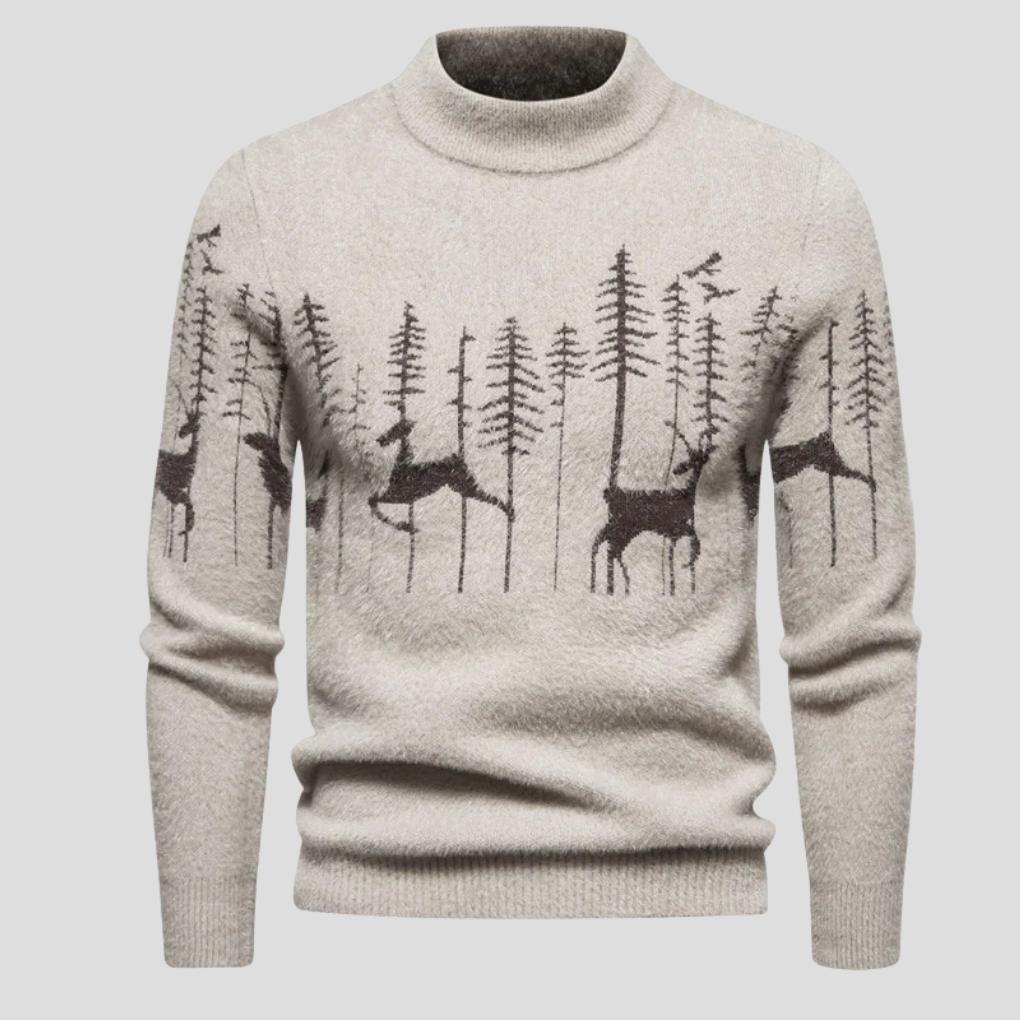 Men’s Festive Crew-Neck Jumper with Reindeer Pattern