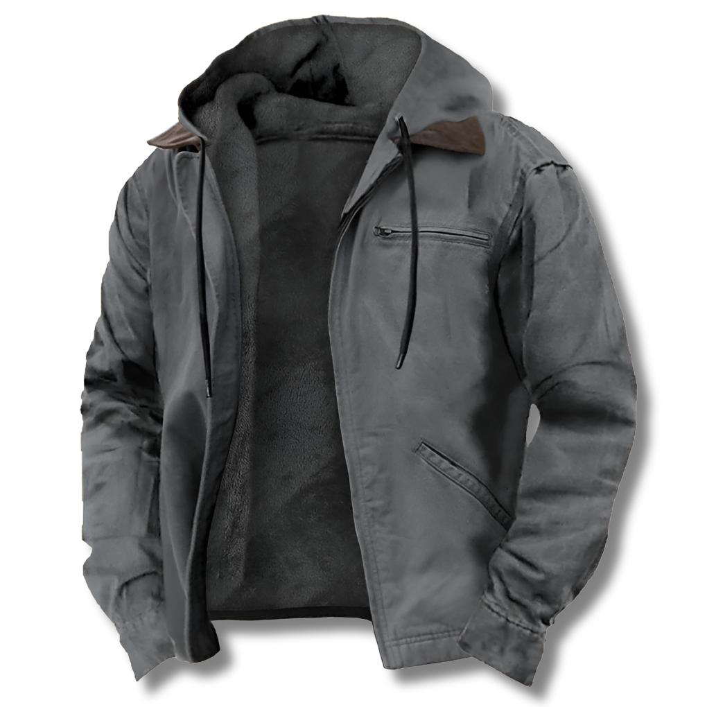 Men’s Fleece-Lined Hooded Winter Jacket with Chest Pocket