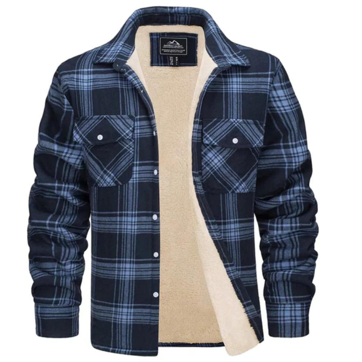 Men’s Fleece-Lined Plaid Shirt Jacket for Cold Seasons