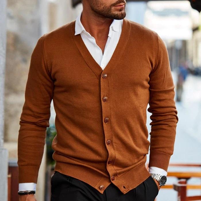 Men’s Formal Button-Up Knit Cardigan with V-Neck
