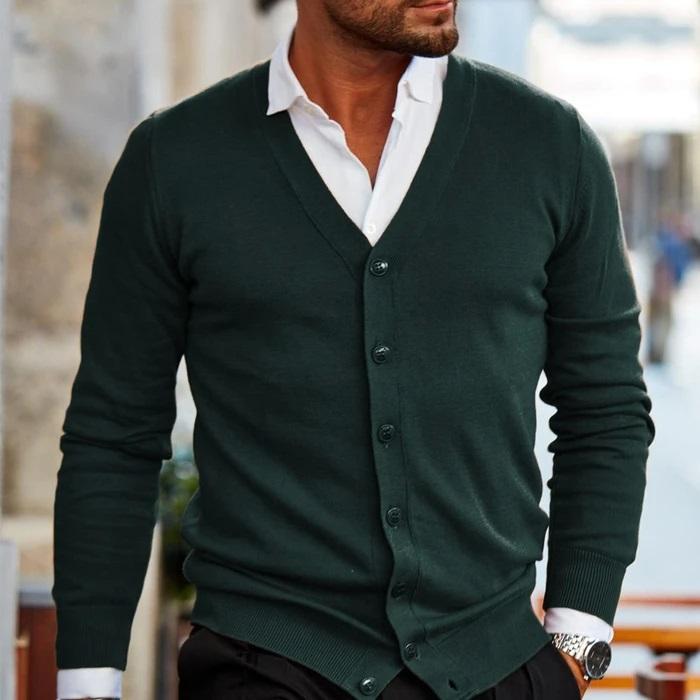 Men’s Formal Button-Up Knit Cardigan with V-Neck