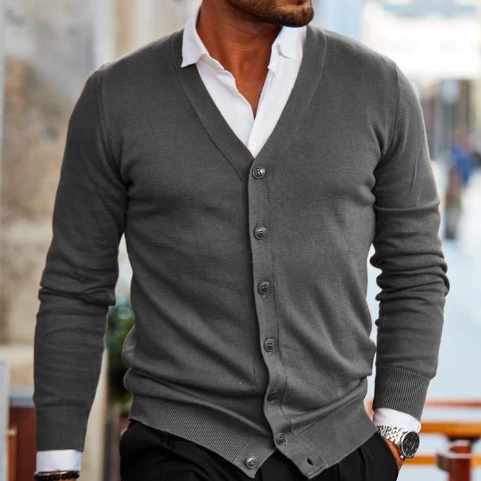 Men’s Formal Button-Up Knit Cardigan with V-Neck