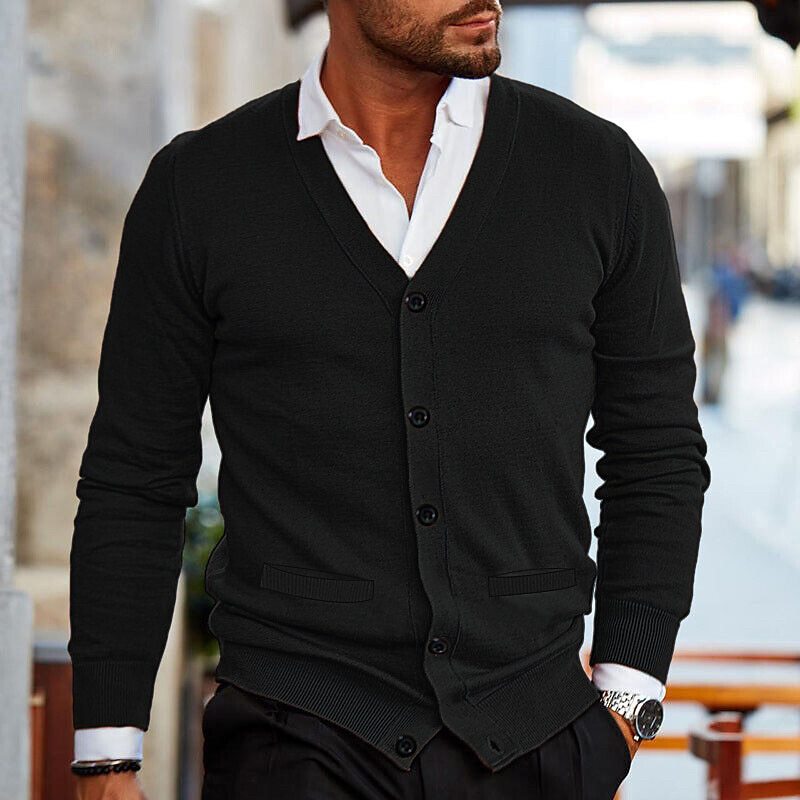 Men’s Formal Button-Up Knit Cardigan with V-Neck