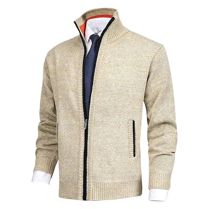 Men’s Formal Zip-Up Cardigan with Stand Collar