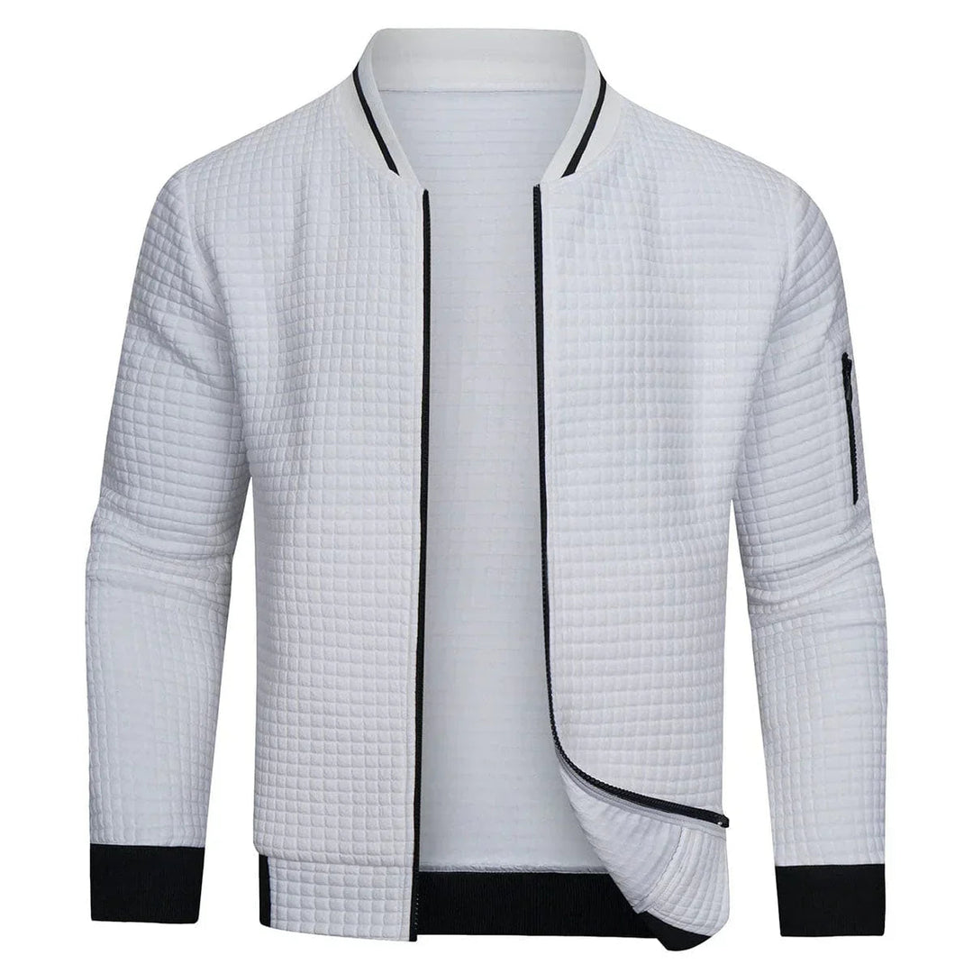 Men’s Formal Zip-Up Knit Cardigan with Cube Texture
