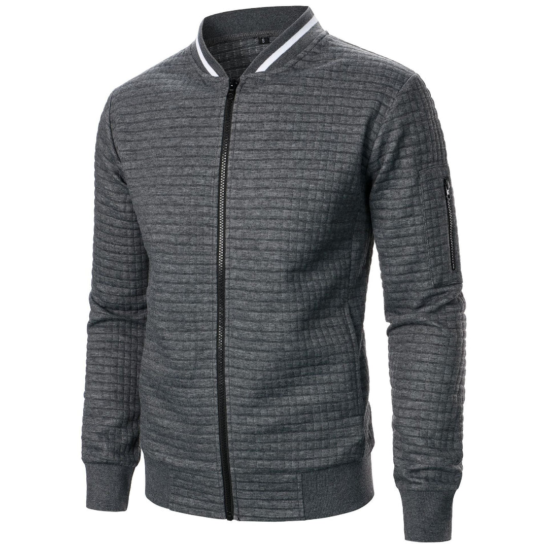 Men’s Formal Zip-Up Knit Cardigan with Cube Texture