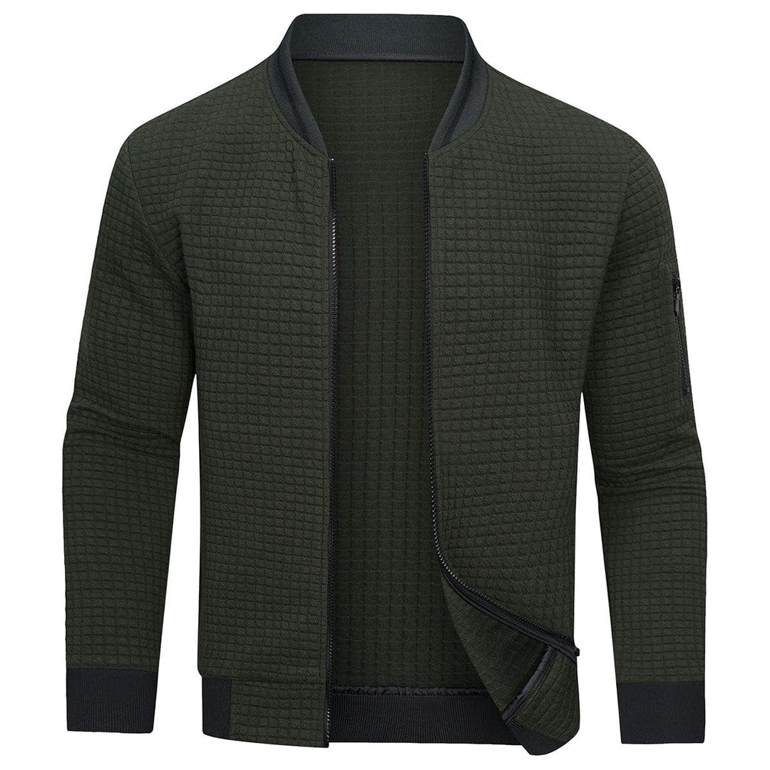 Men’s Formal Zip-Up Knit Cardigan with Cube Texture