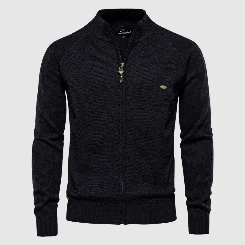 Men’s Full-Zip Knit Jumper with Textured Pattern