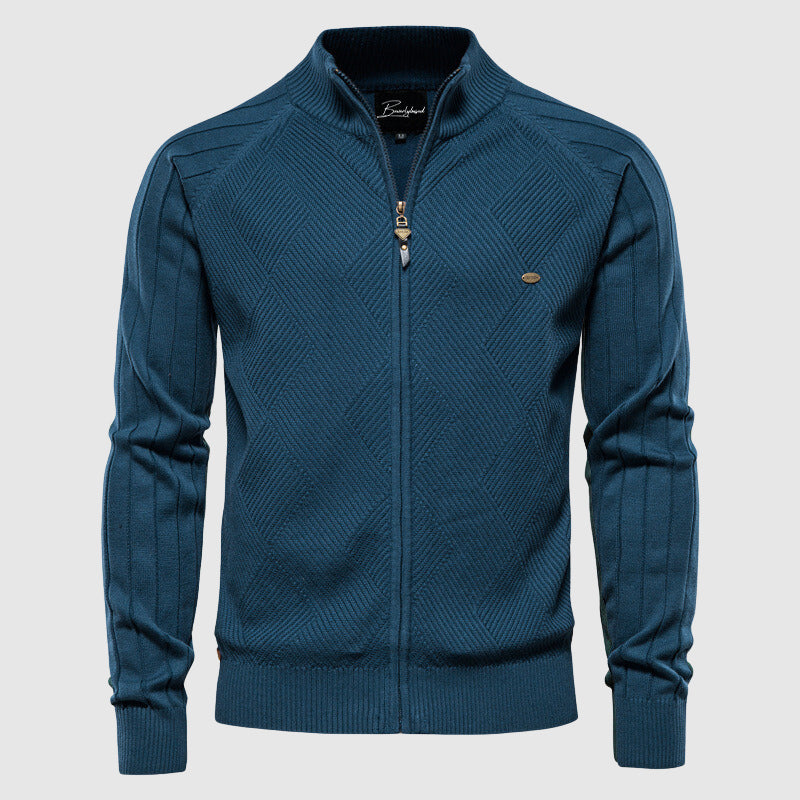 Men’s Full-Zip Knit Jumper with Textured Pattern