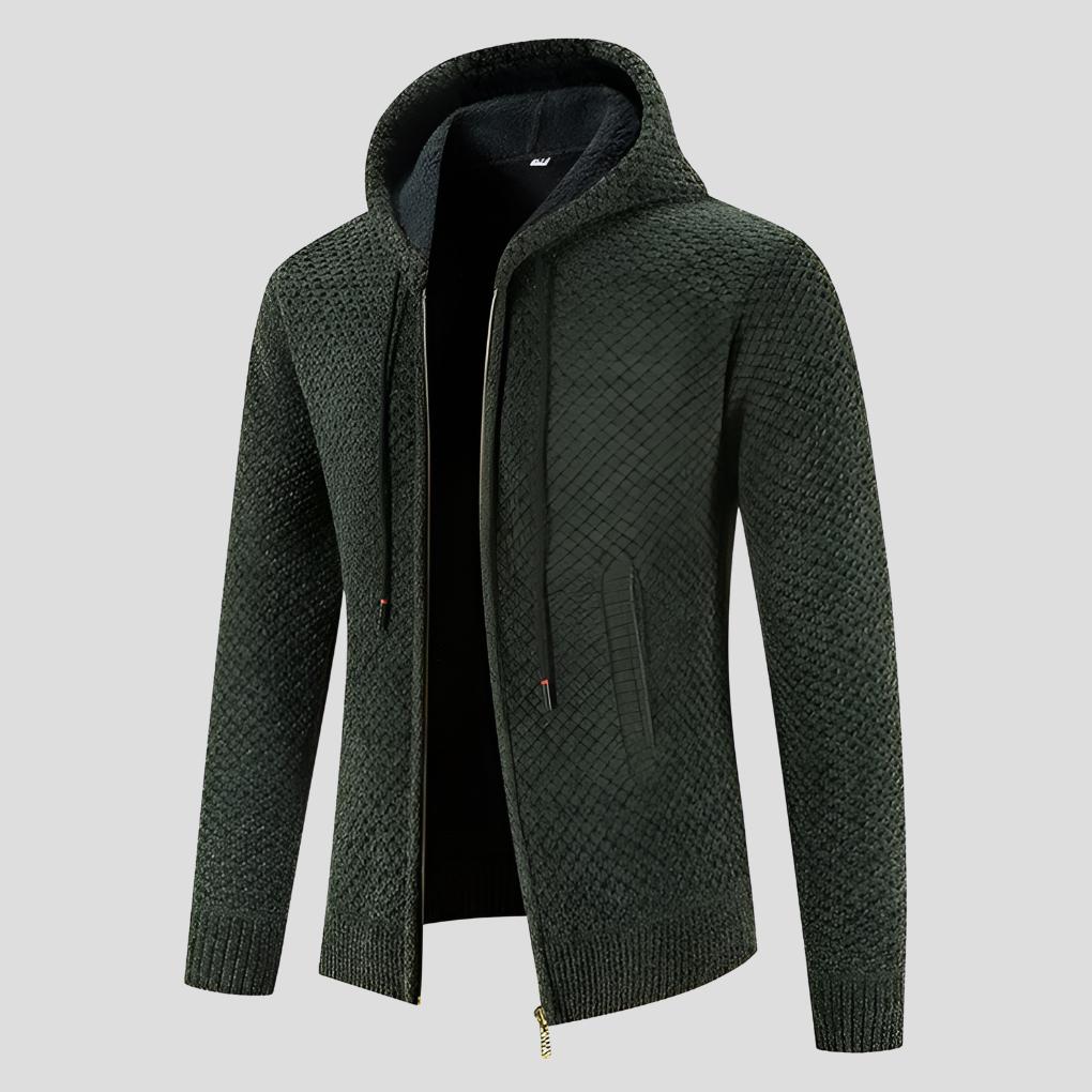 Men’s Modern Hooded Zip Knit Cardigan with Fleece Interior