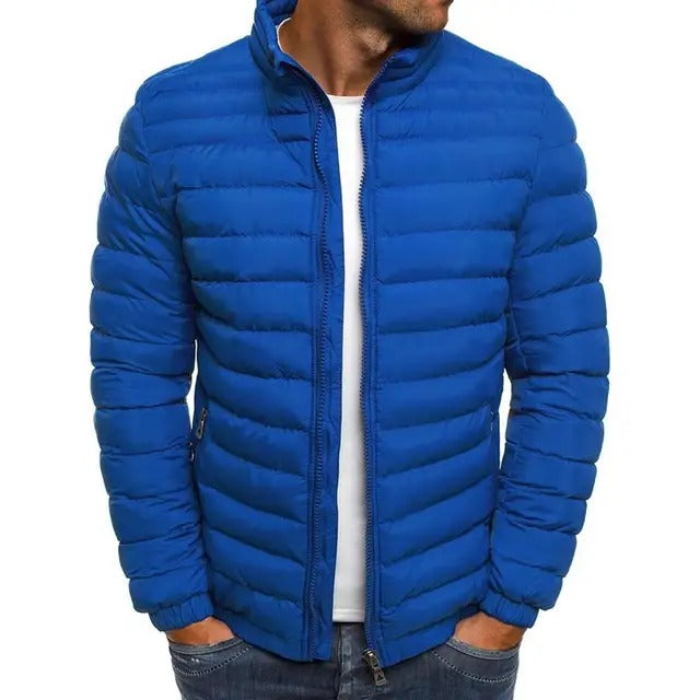 Men’s Quilted Puffer Jacket with Stand Collar for Cold Seasons