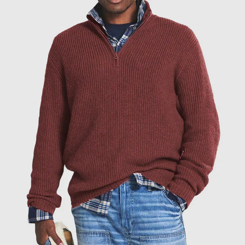 Men’s Rib-Knit Half-Zip Sweater with Stand Collar