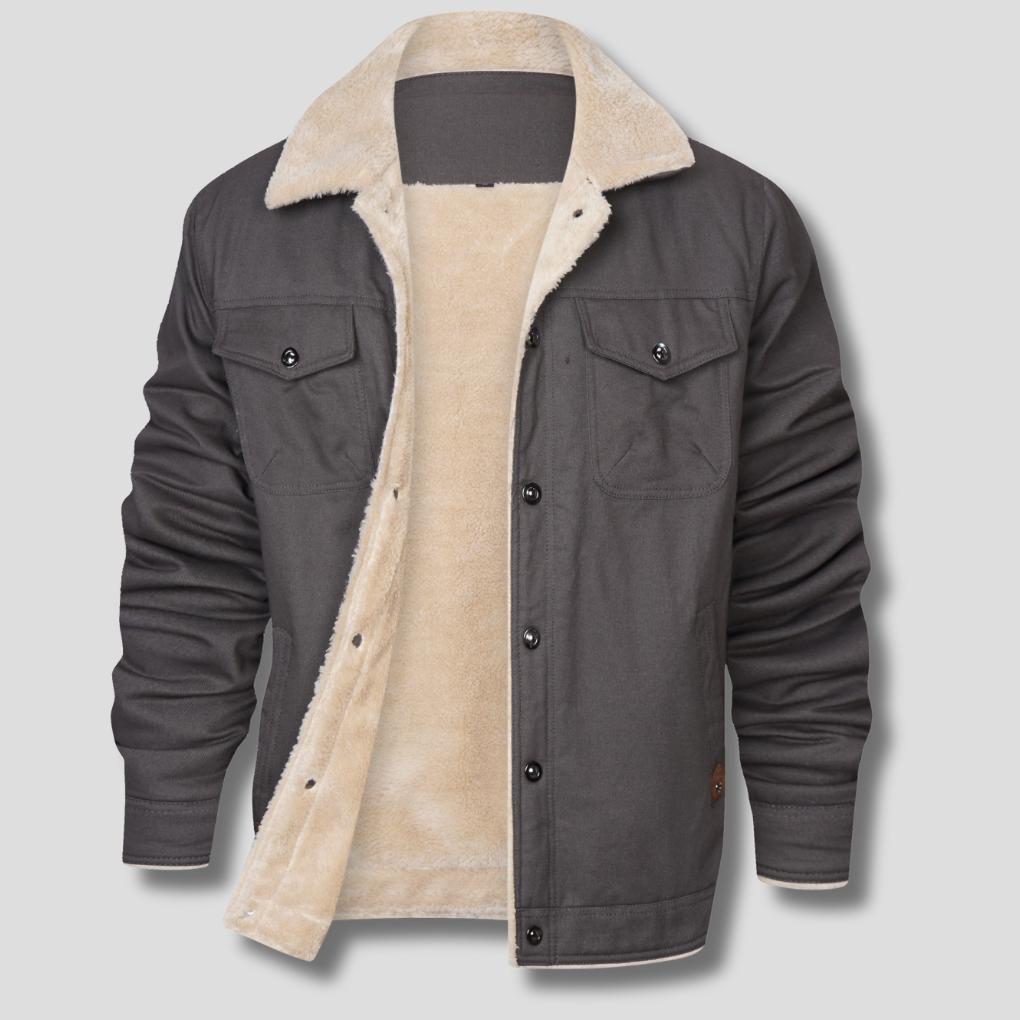 Men’s Vintage Sherpa-Lined Winter Jacket with Button Front