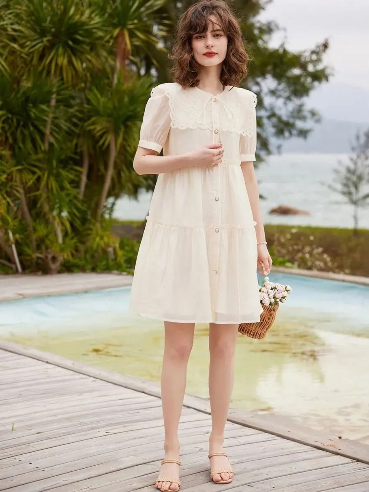 Women’s A-Line Mini Dress with Peter Pan Collar & Button Placket