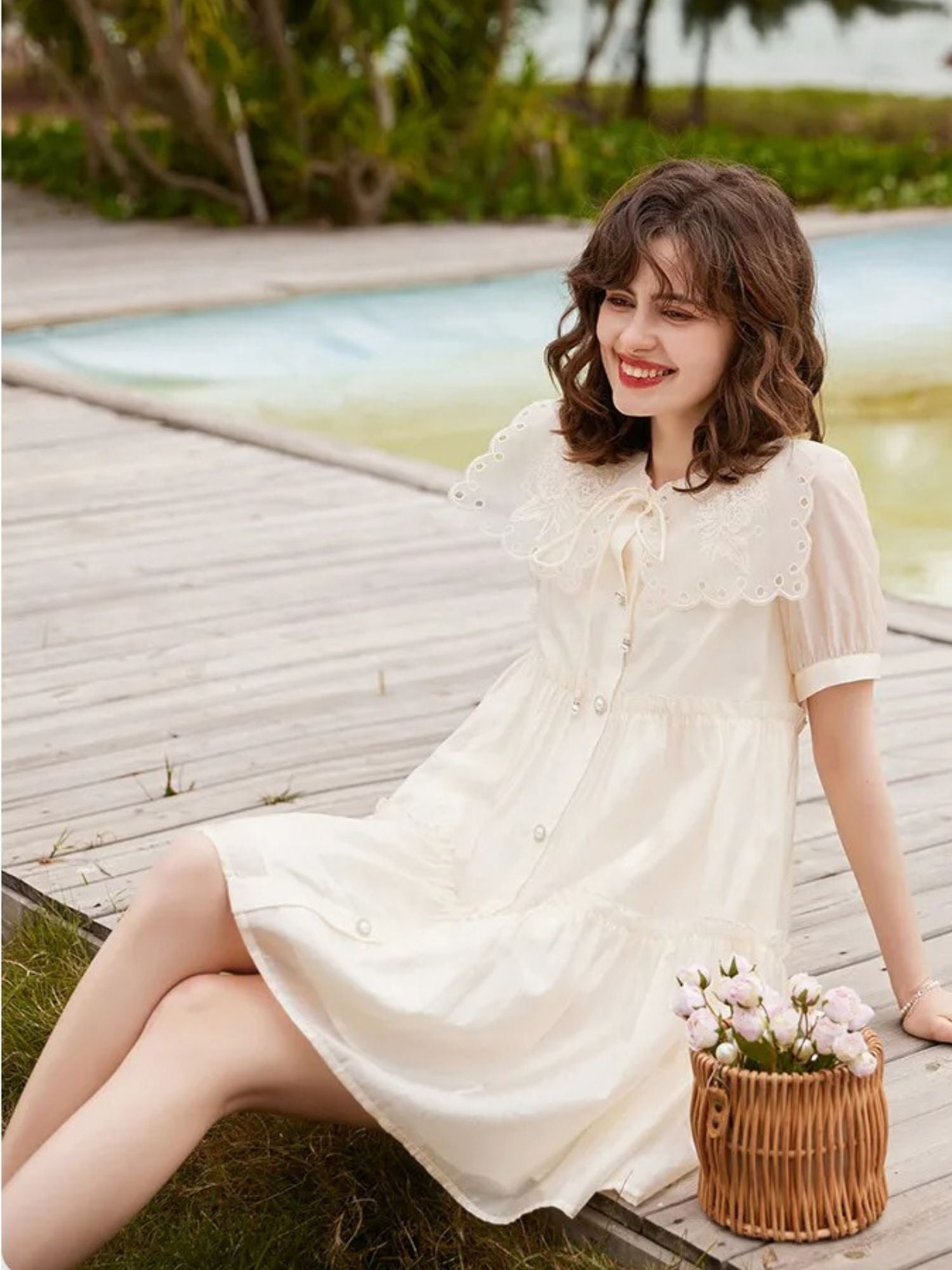 Women’s A-Line Mini Dress with Peter Pan Collar & Button Placket