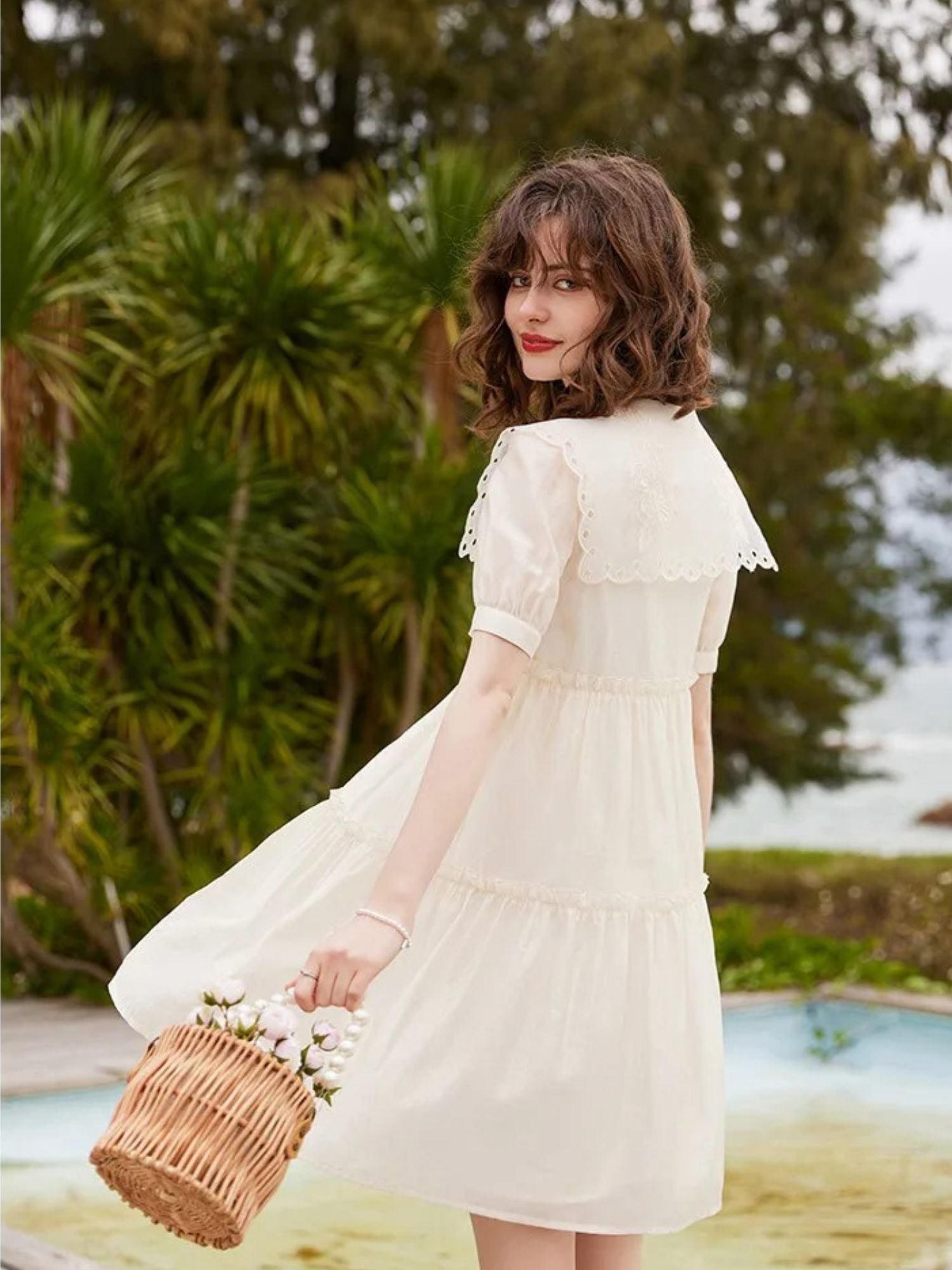 Women’s A-Line Mini Dress with Peter Pan Collar & Button Placket