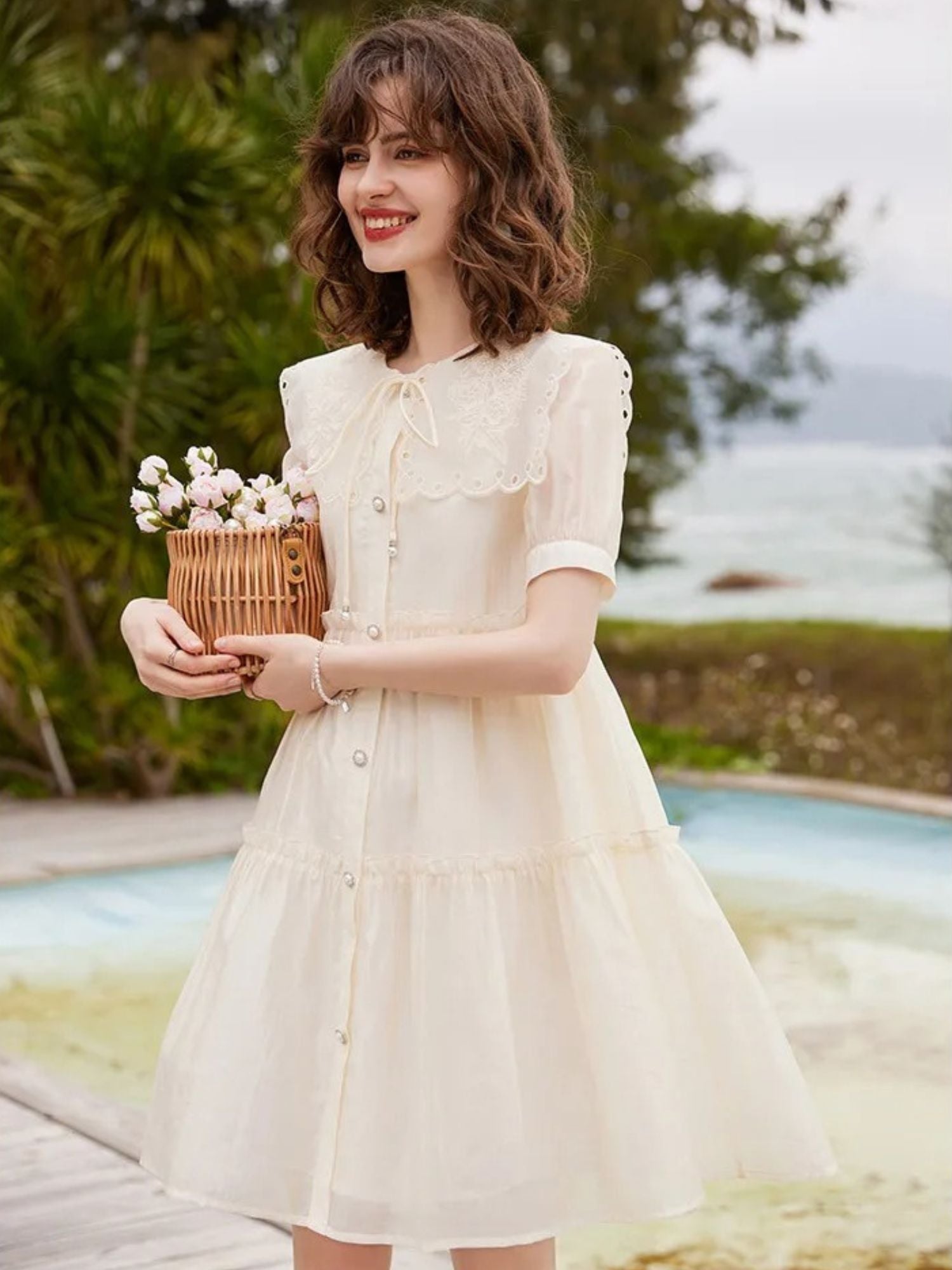 Women’s A-Line Mini Dress with Peter Pan Collar & Button Placket