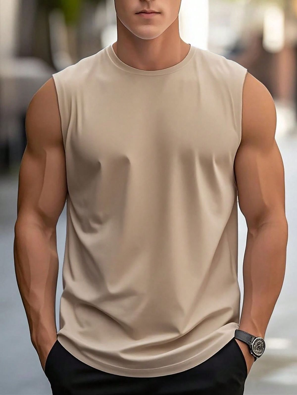 Round Neck Sleeveless Top for Men