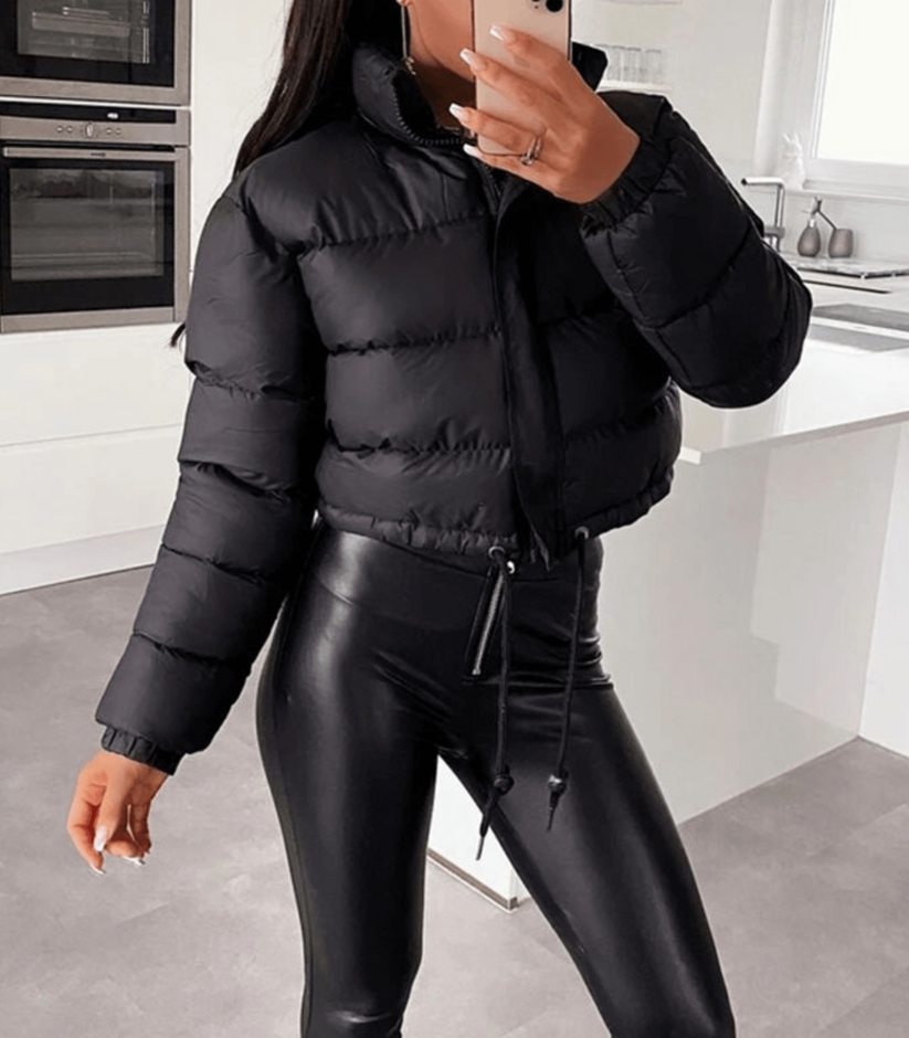 Women’s Short Puffer Jacket with Drawstring