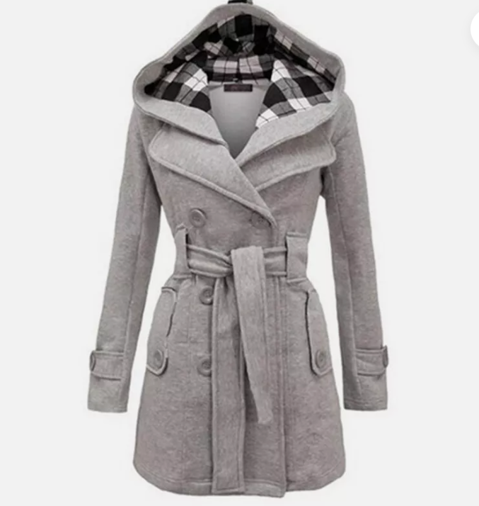 Women’s Hooded Trench Coat with Front Buttons