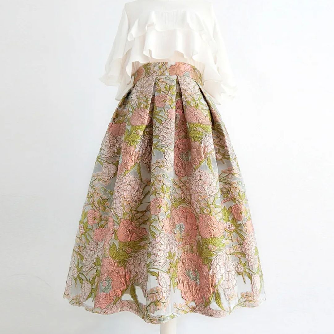Traditional Skirt – High-Waisted Embroidered Organza Skirt