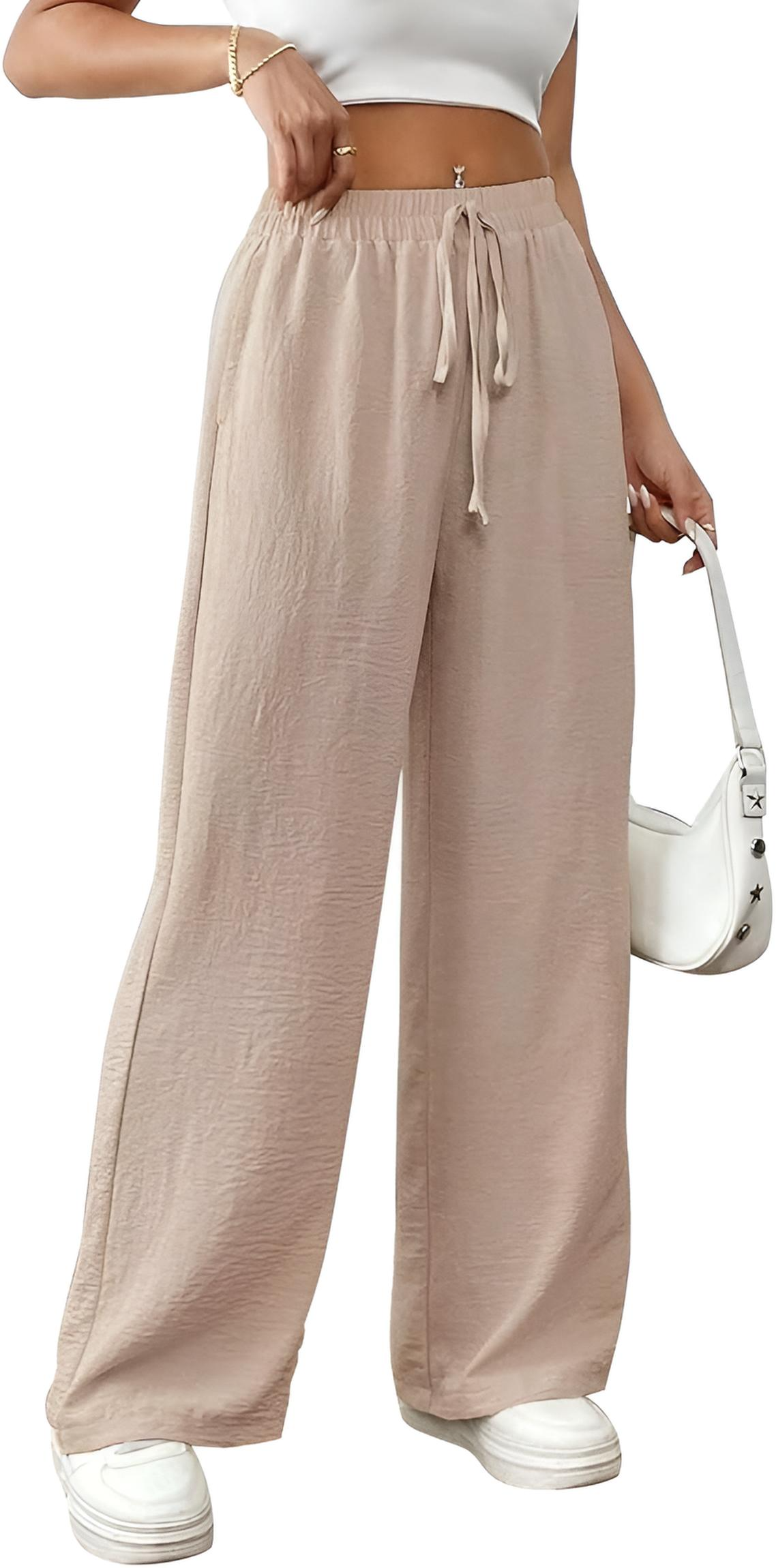 Wide Leg Trousers with Elasticated Drawstring Waist for Women