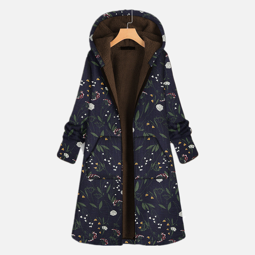 Women Coat with Hood and Floral Print