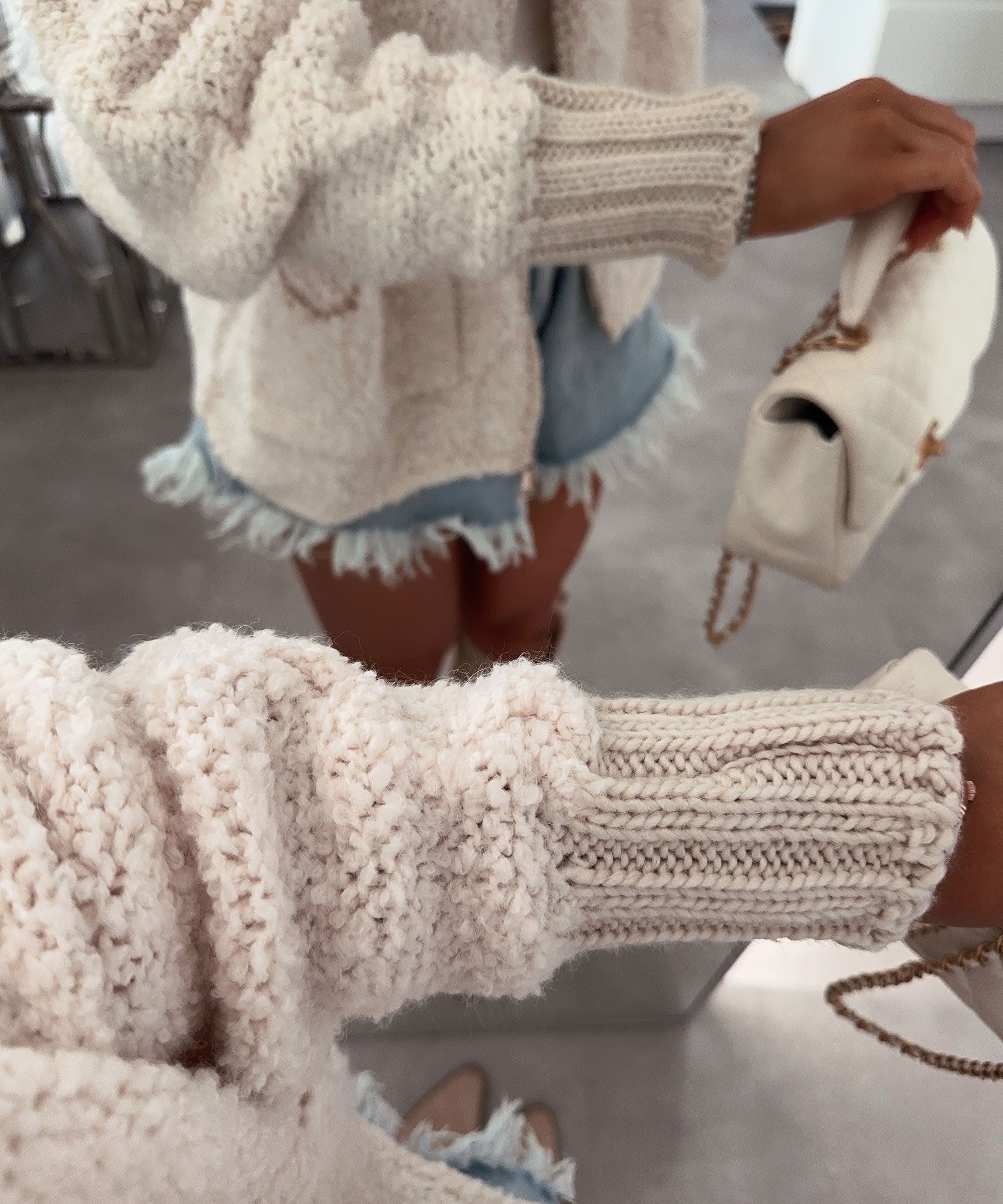 Women’s Boucle Zip Jacket with Hood in Beige