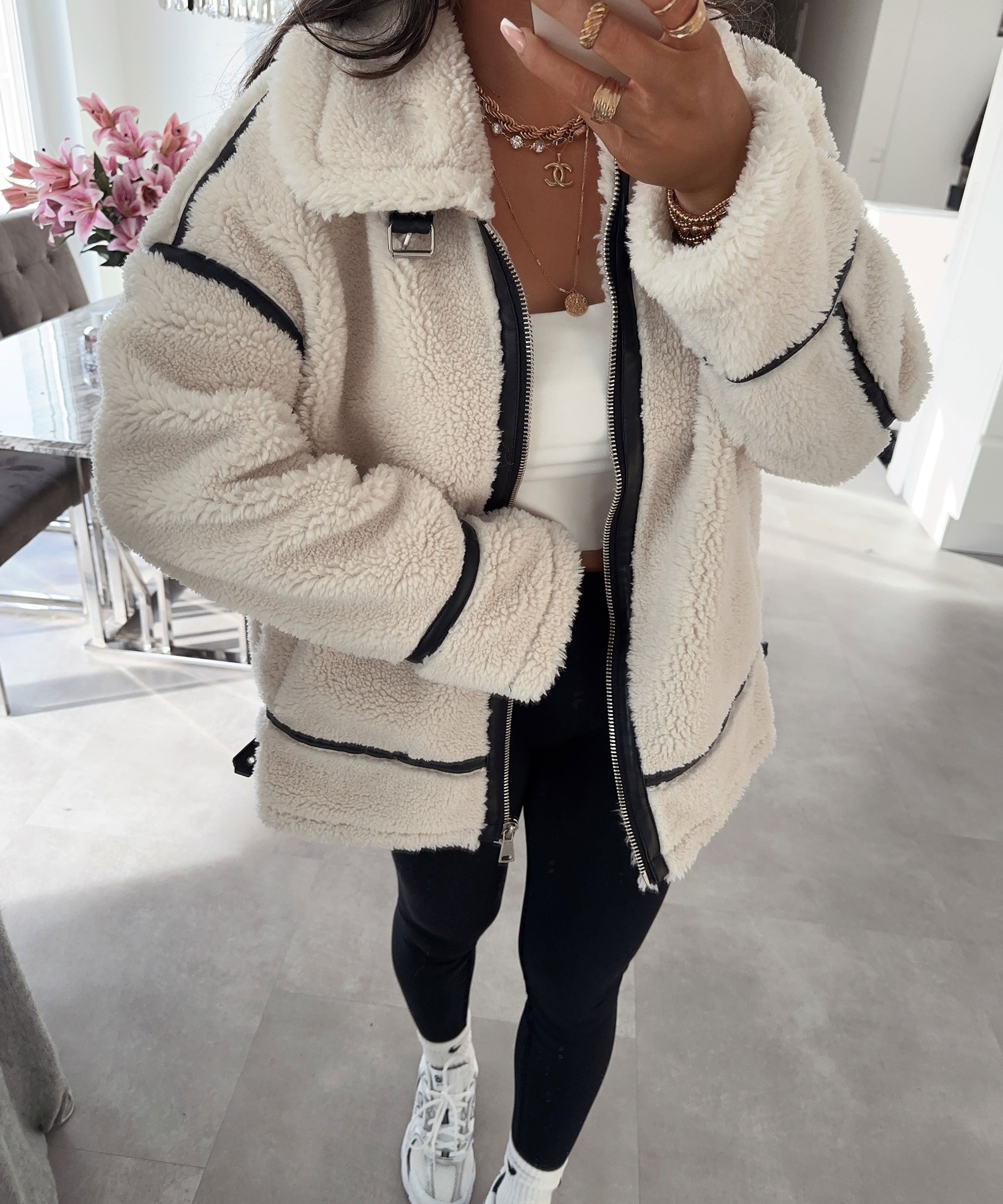 Women’s Cream Coat with Textured Collar