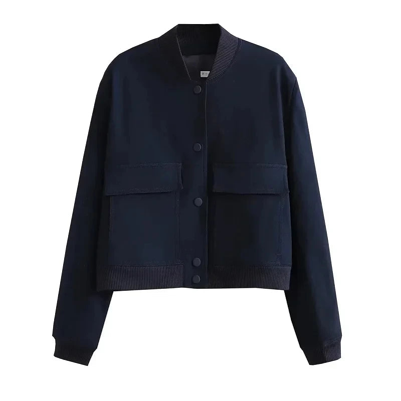Women’s Cropped Baseball Collar Bomber Jacket