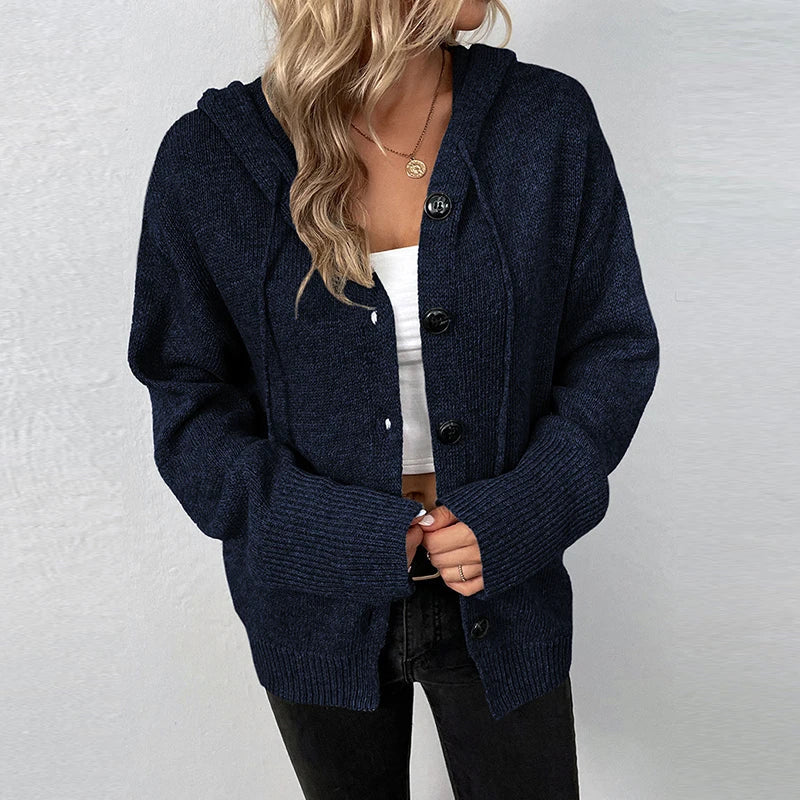 Women's Cardigan With Hood And Button Closure