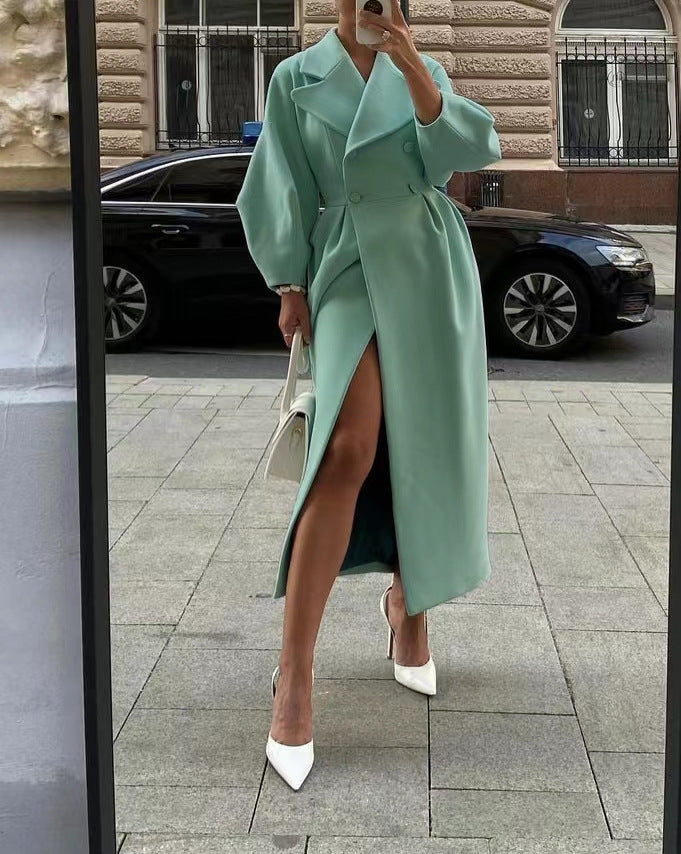 Women’s Long Coat with Lapel Collar Design