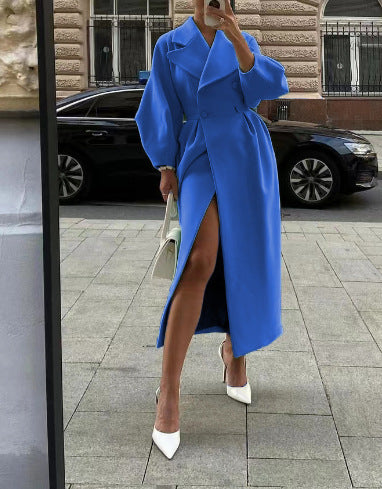 Women’s Long Coat with Lapel Collar Design