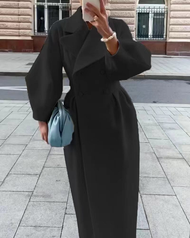 Women’s Long Coat with Lapel Collar Design